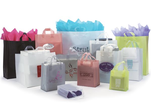 9x8x10 Frosted Clear Plastic Takeout Bags with Soft Loop Handles